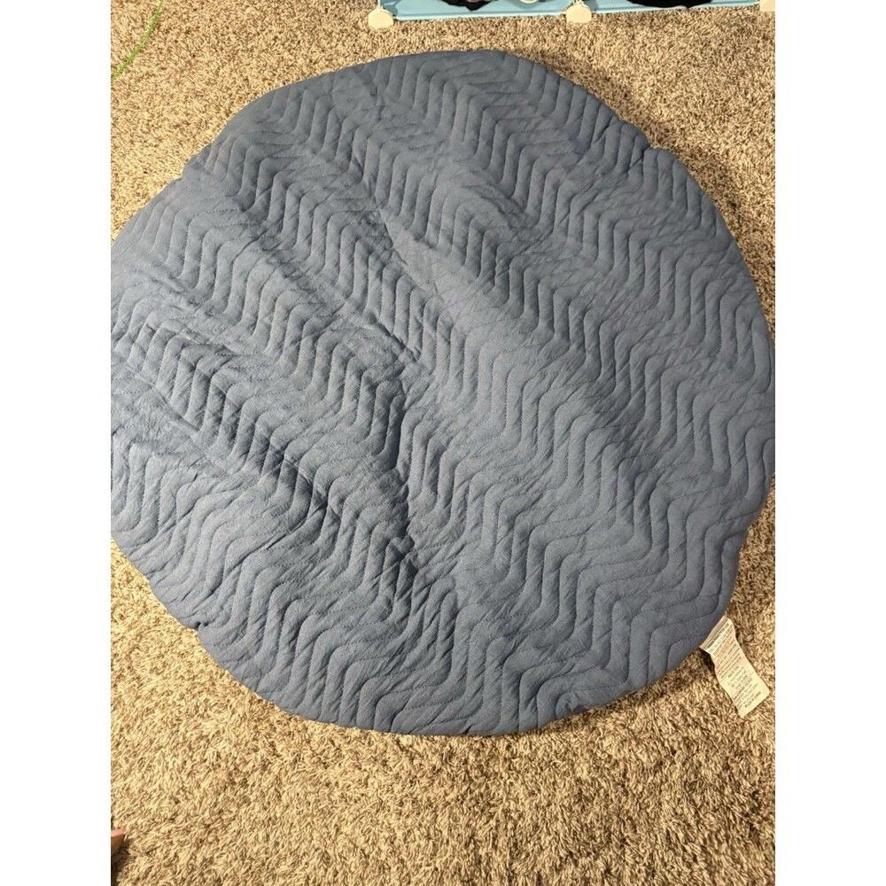 Round Padded Play Mat Gray Quilted Baby Floor Cushion Soft Tummy Time Pad